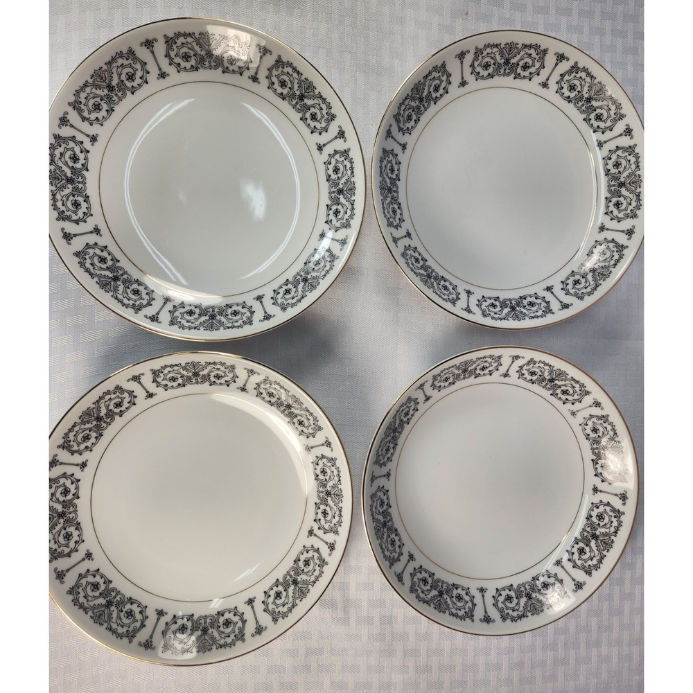 Set of 4 Vintage Carlton Fontaine Soup Cereal Bowls Fine China Japan Gold Trim